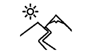 Skizze zweier Berge mit Sonne und einem geschwungenen Weg.